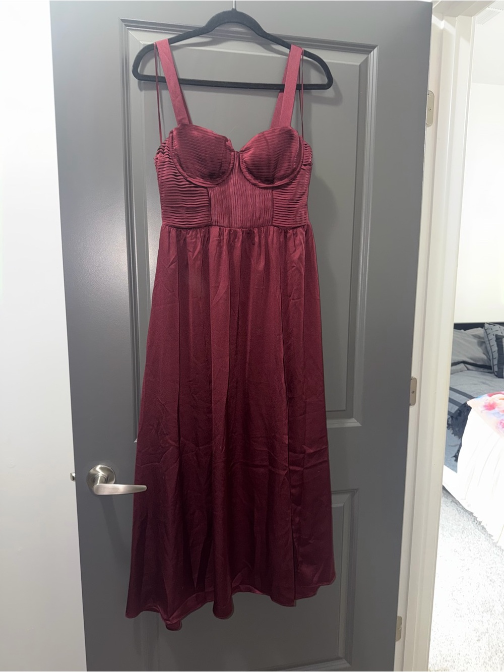 Astr Burgundy Satin Bustier Slip Dress